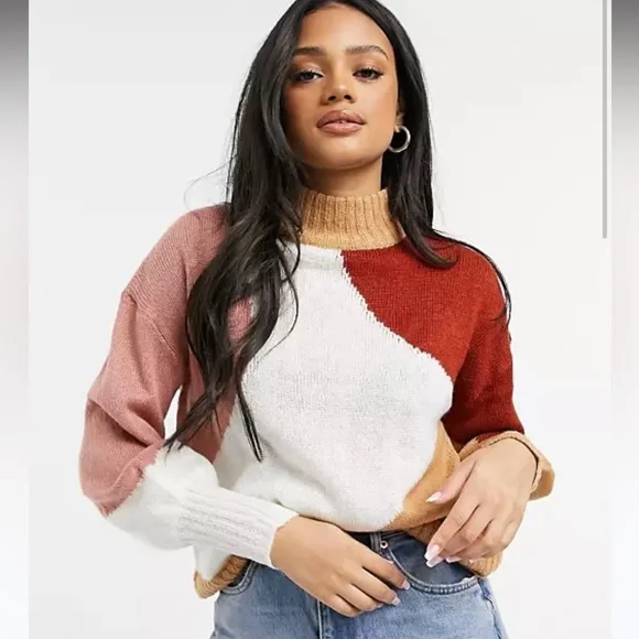 Colorblock Sweater - Red, White, Tan- Brand New. UK10/US6 - Picture 1 of 12